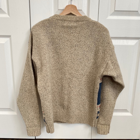 Eddie Bauer Vintage Country Wool Cardigan Sweater Size L Hearts Geese Apples - Picture 3 of 16